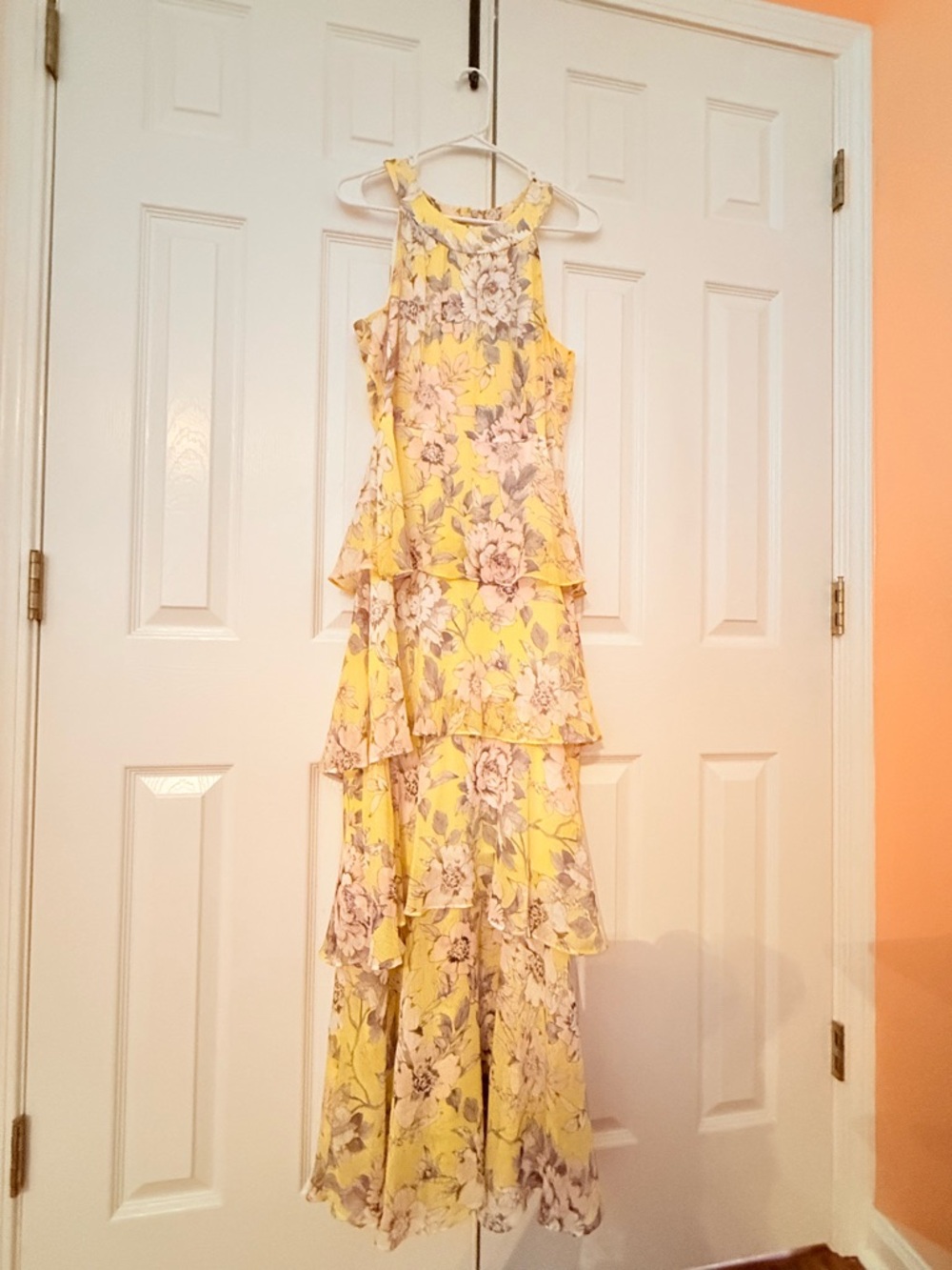 Tommy Hilfiger Yellow Floral Tiered Ruffle Maxi Dress
